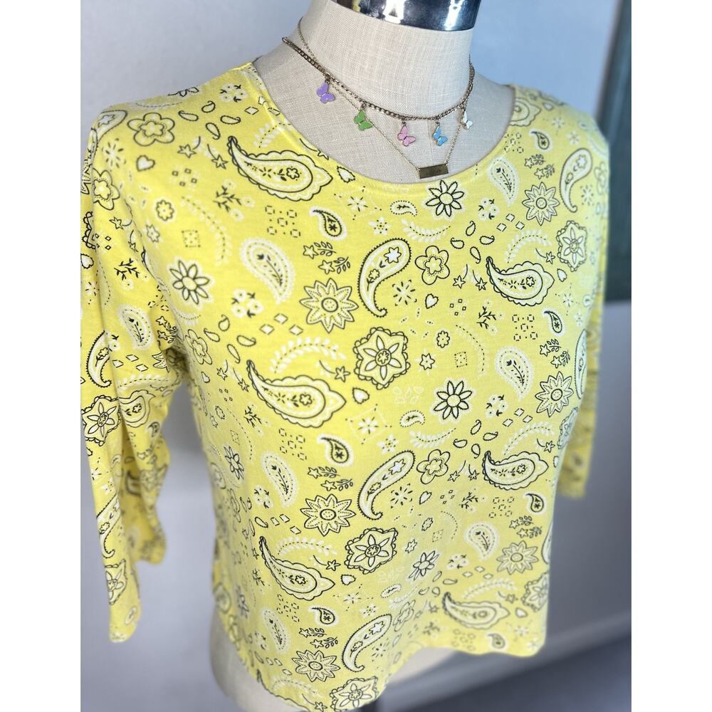 Vtg Pastel Yellow Western Paisley Cotton Born Y2K Top Size Medium